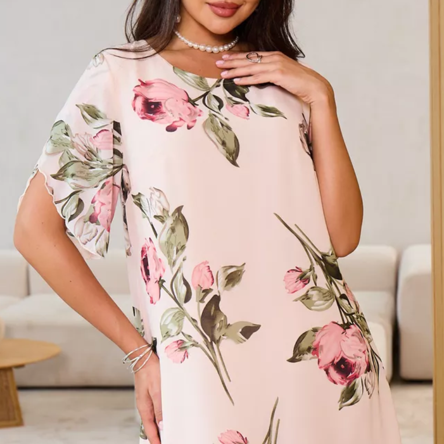 Erika - Blumenkleid mit Rundhalsausschnitt