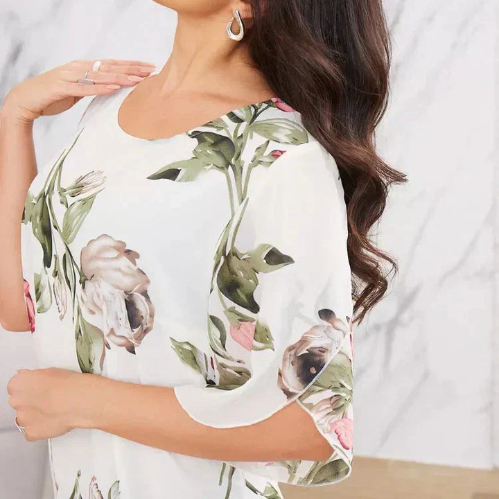Erika - Blumenkleid mit Rundhalsausschnitt