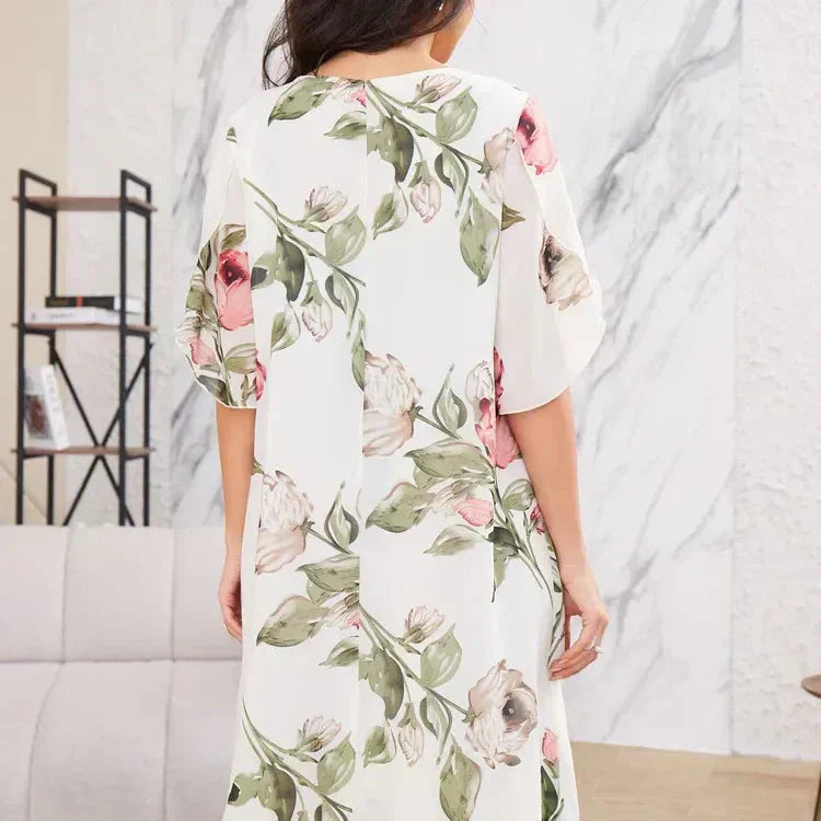 Erika - Blumenkleid mit Rundhalsausschnitt